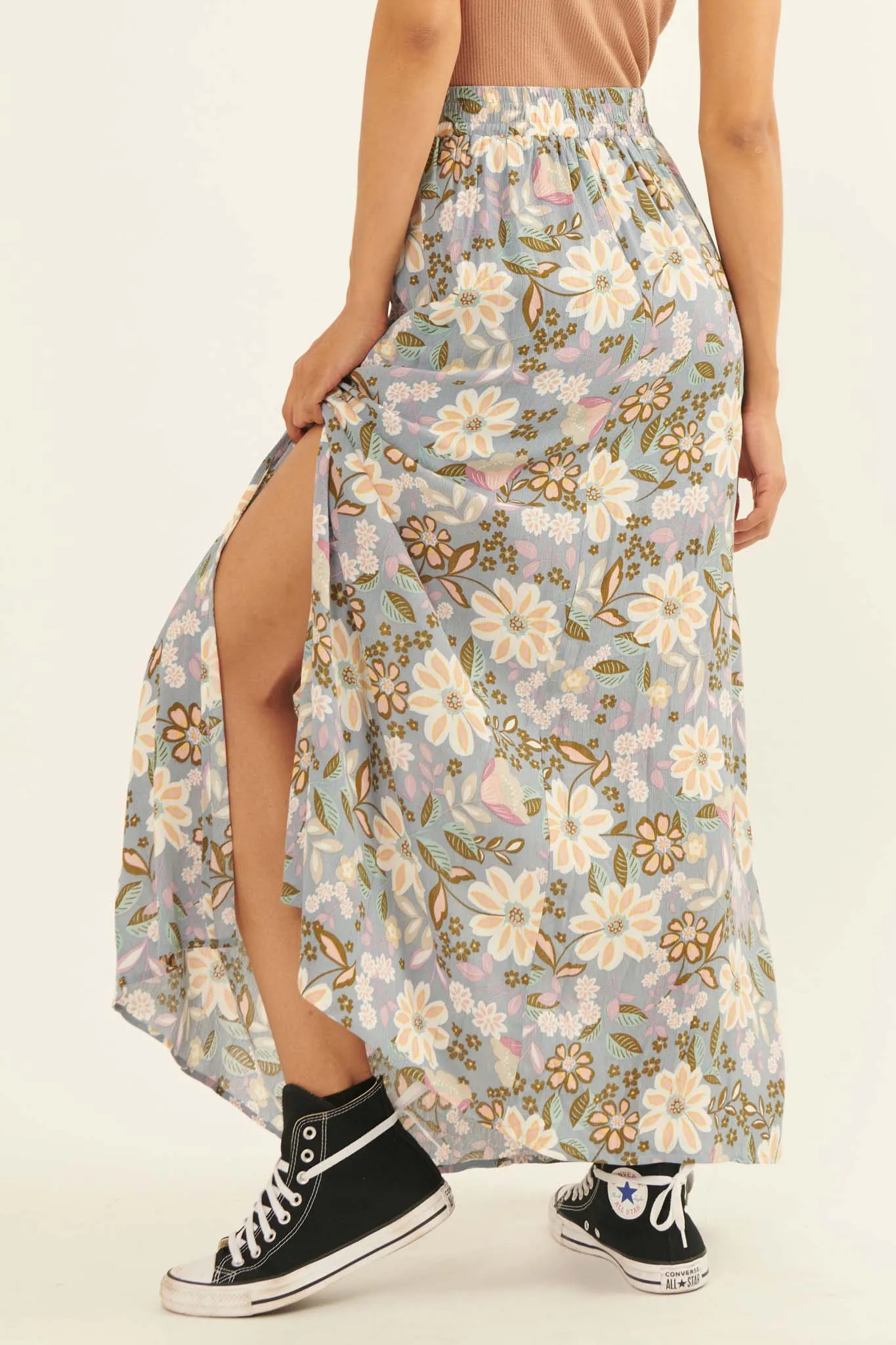 Gorgeous Garden Floral Drawstring Maxi Skirt