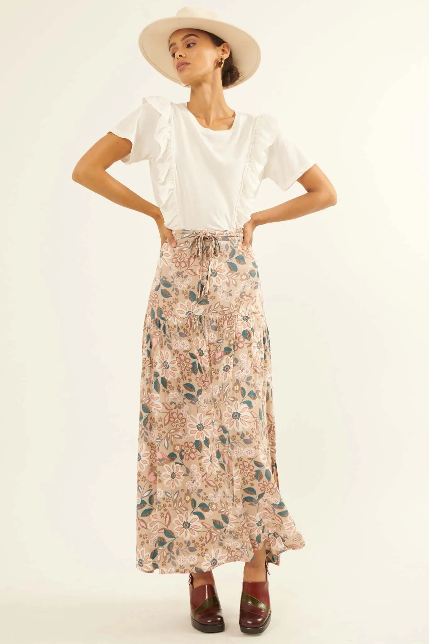 Gorgeous Garden Floral Drawstring Maxi Skirt