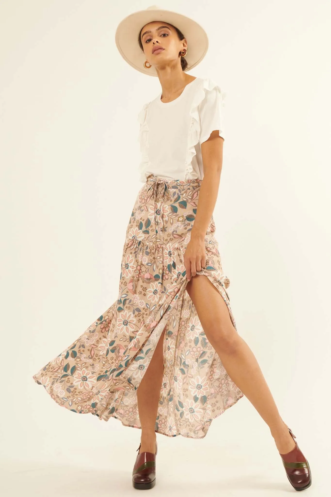 Gorgeous Garden Floral Drawstring Maxi Skirt