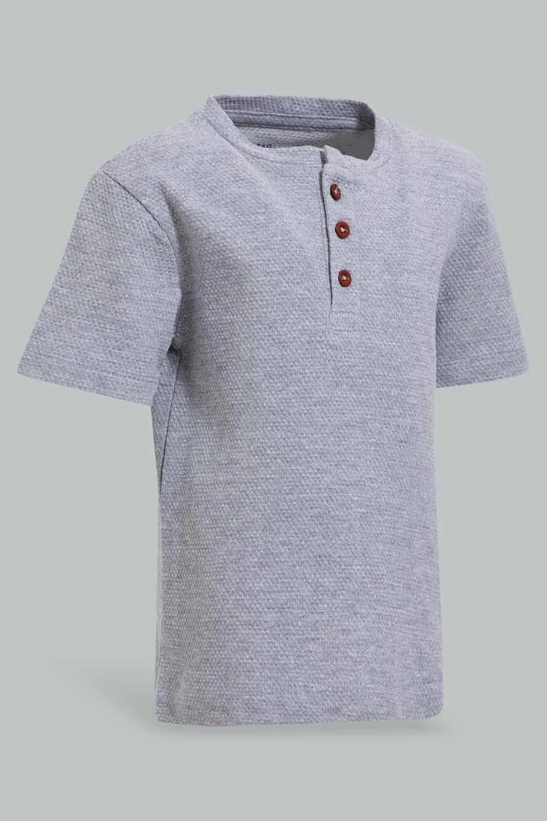 Grey Henley T-Shirt For Baby Boys