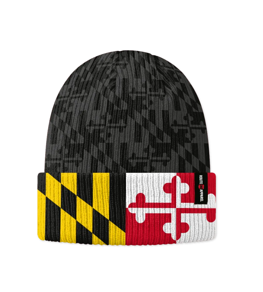 Greyscale Maryland Flag with Color Brim / Beanie