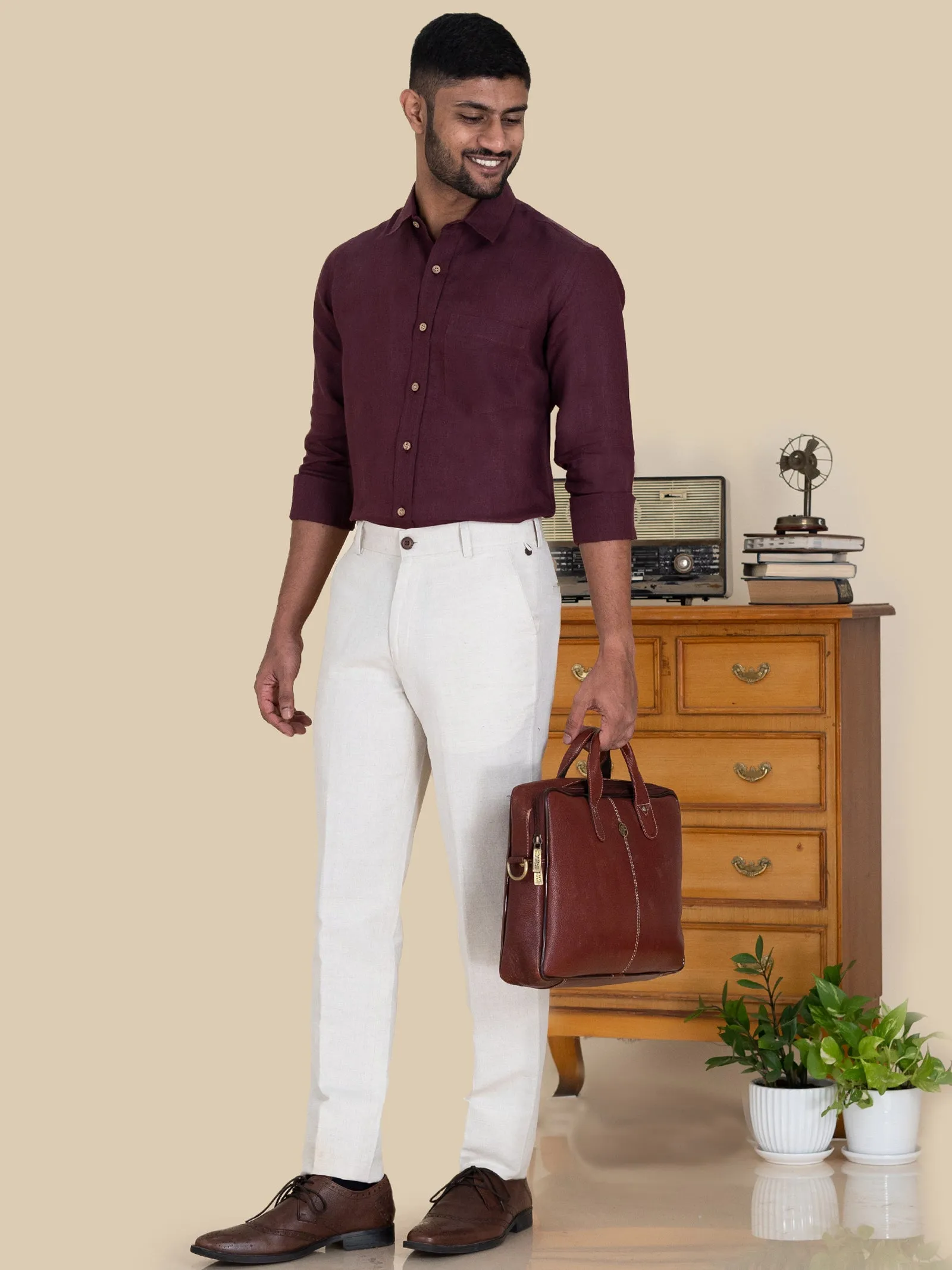 Harvey - Pure Linen Full Sleeve Shirt - Wine Red (Factory Rescue)