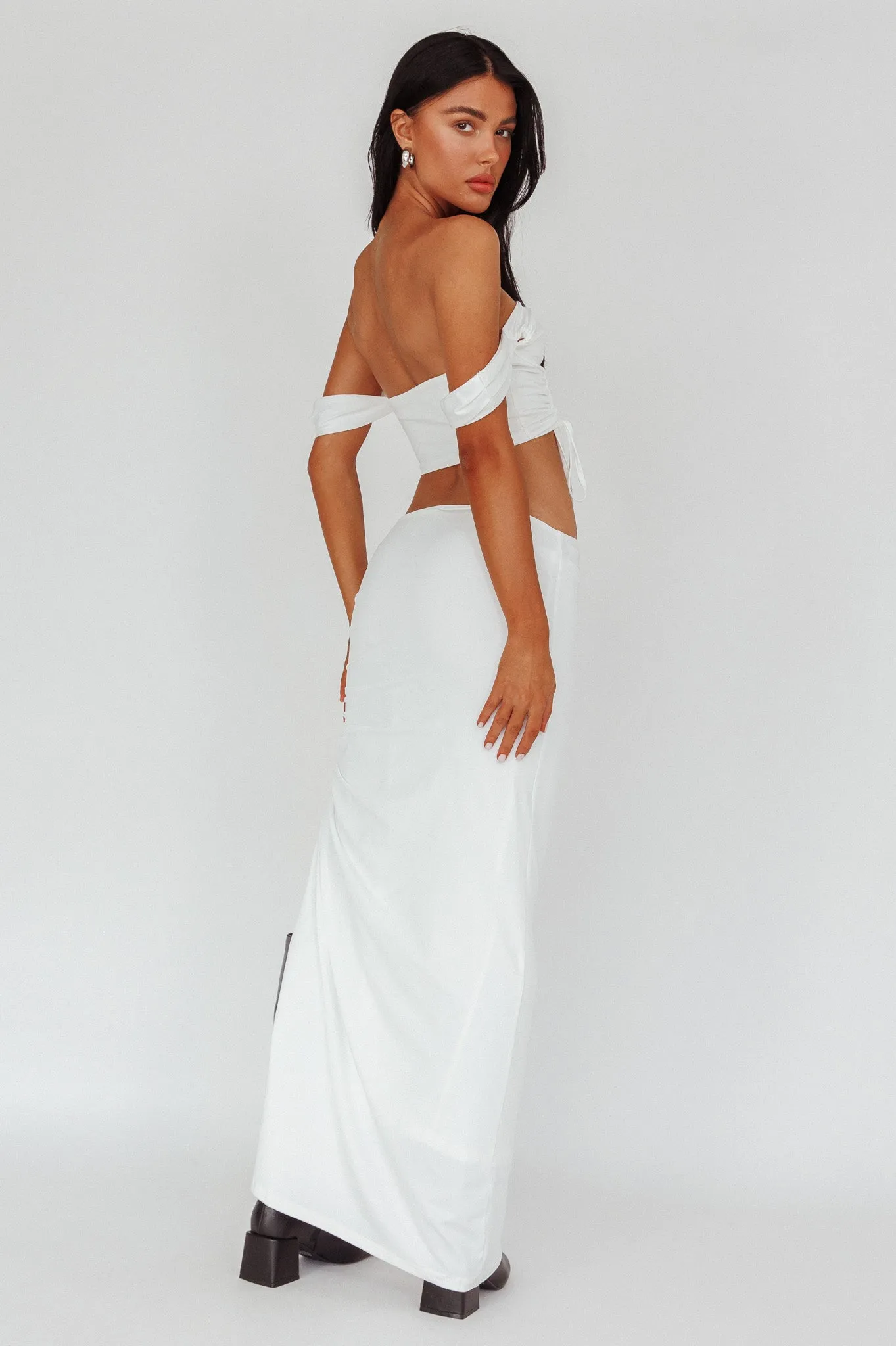 Headliner Ruched Side Maxi Skirt White