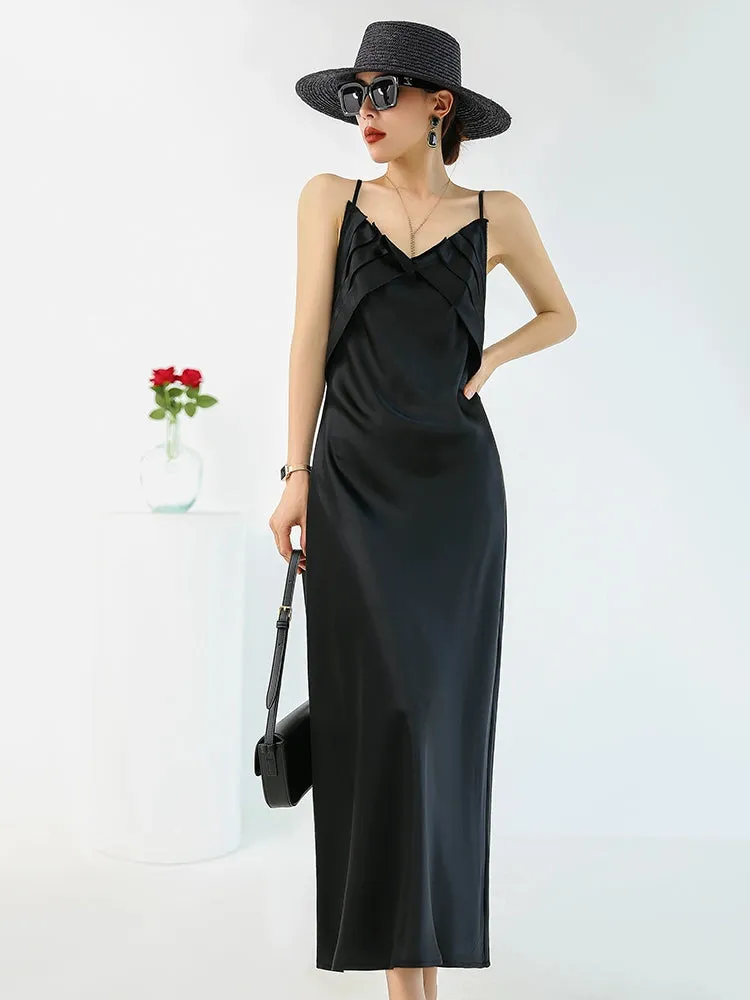 Huanzi satin French high-end slip long dress - Chine