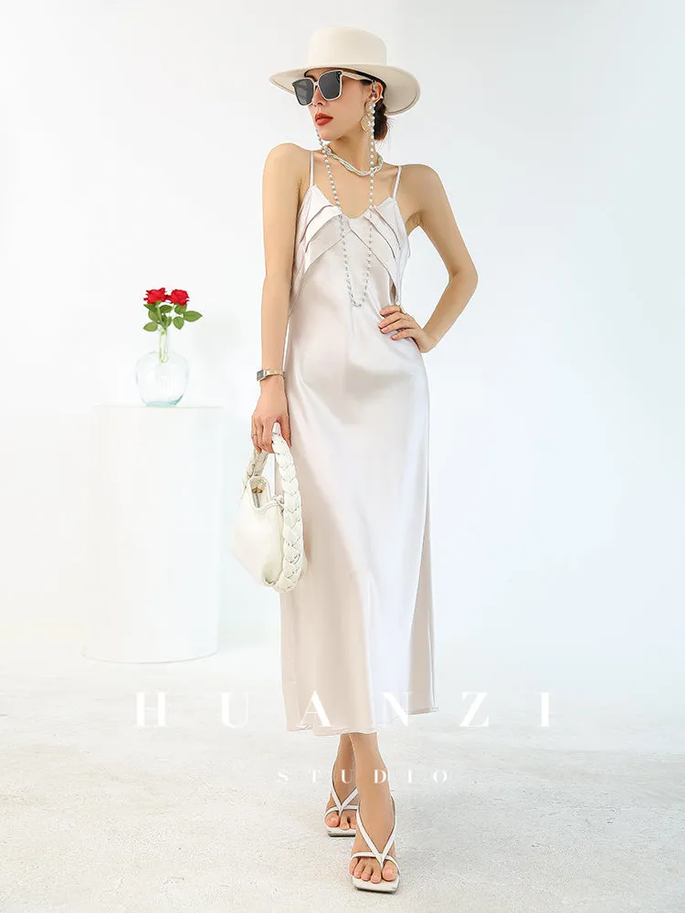 Huanzi satin French high-end slip long dress - Chine