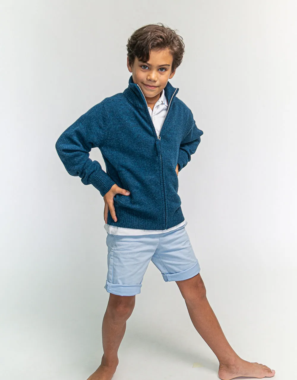 Hugo Jacket Boys Zip-Up Cashmere Jacket in Atlantic