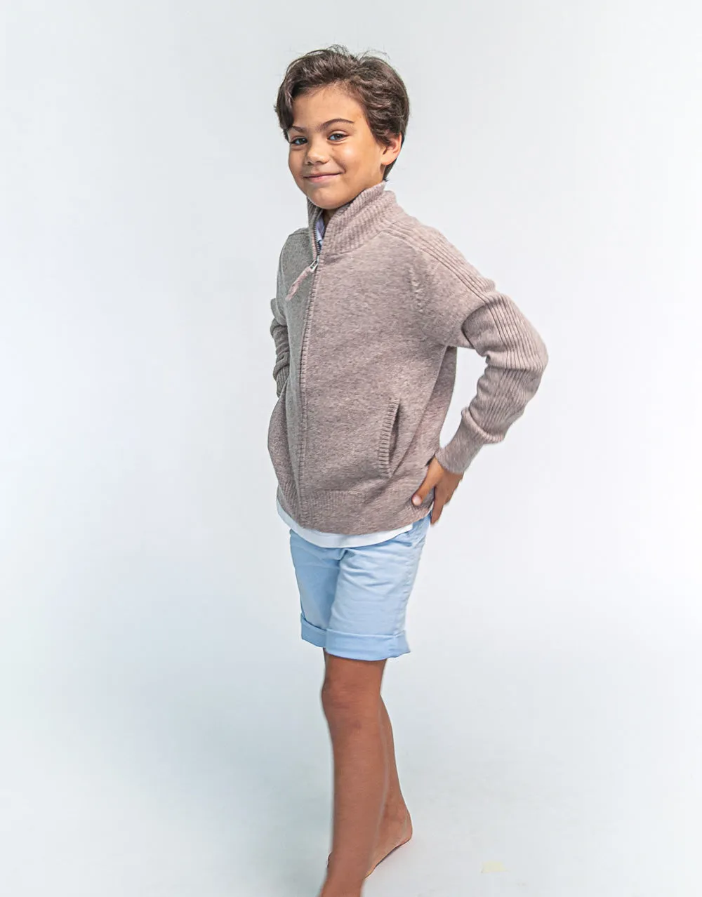 Hugo Jacket Boys Zip-Up Cashmere Jacket in Greige