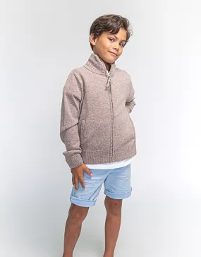 Hugo Jacket Boys Zip-Up Cashmere Jacket in Greige