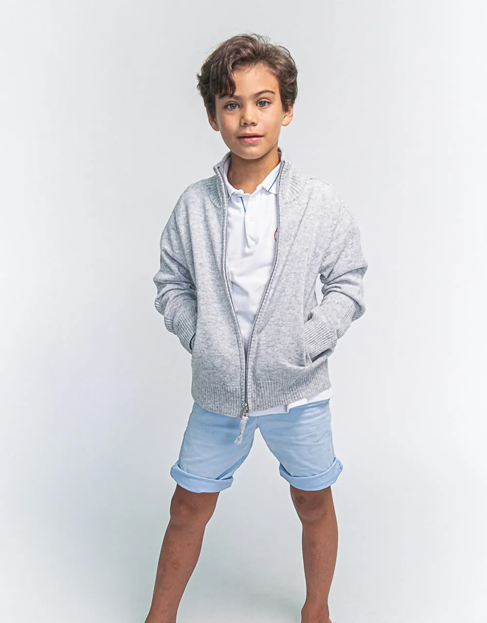 Hugo Jacket Boys Zip-Up Cashmere Jacket in Platinum