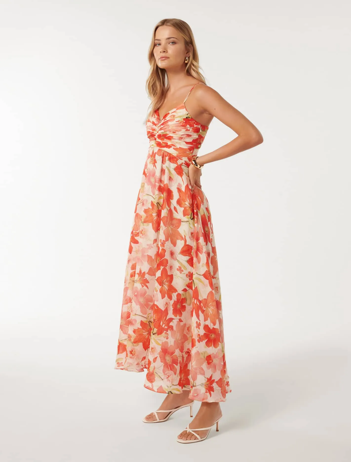 Jolie Strappy Ruched Bodice Maxi Dress