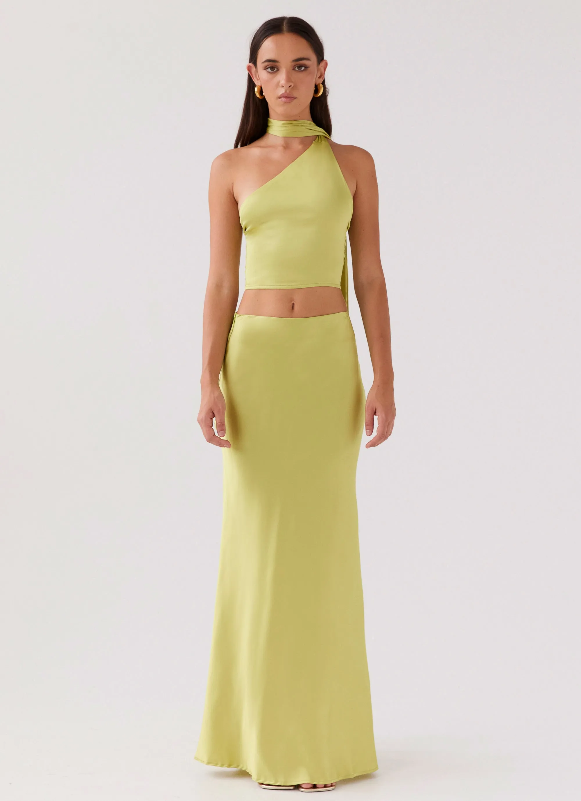 Josefina Satin Maxi Skirt - Chartreuse