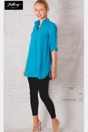 JOTHIRTY Roll-Up Sleeve Tunic Shirt in Blue