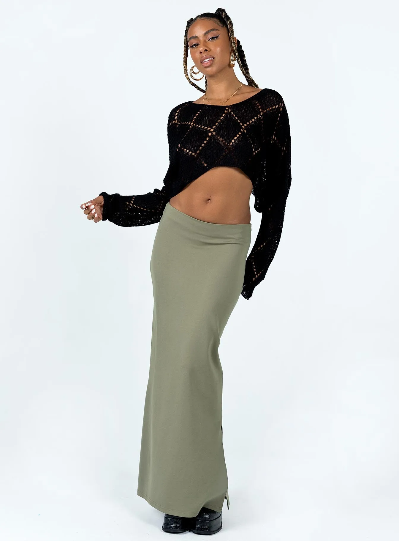 Karley Low Waist Maxi Skirt Green