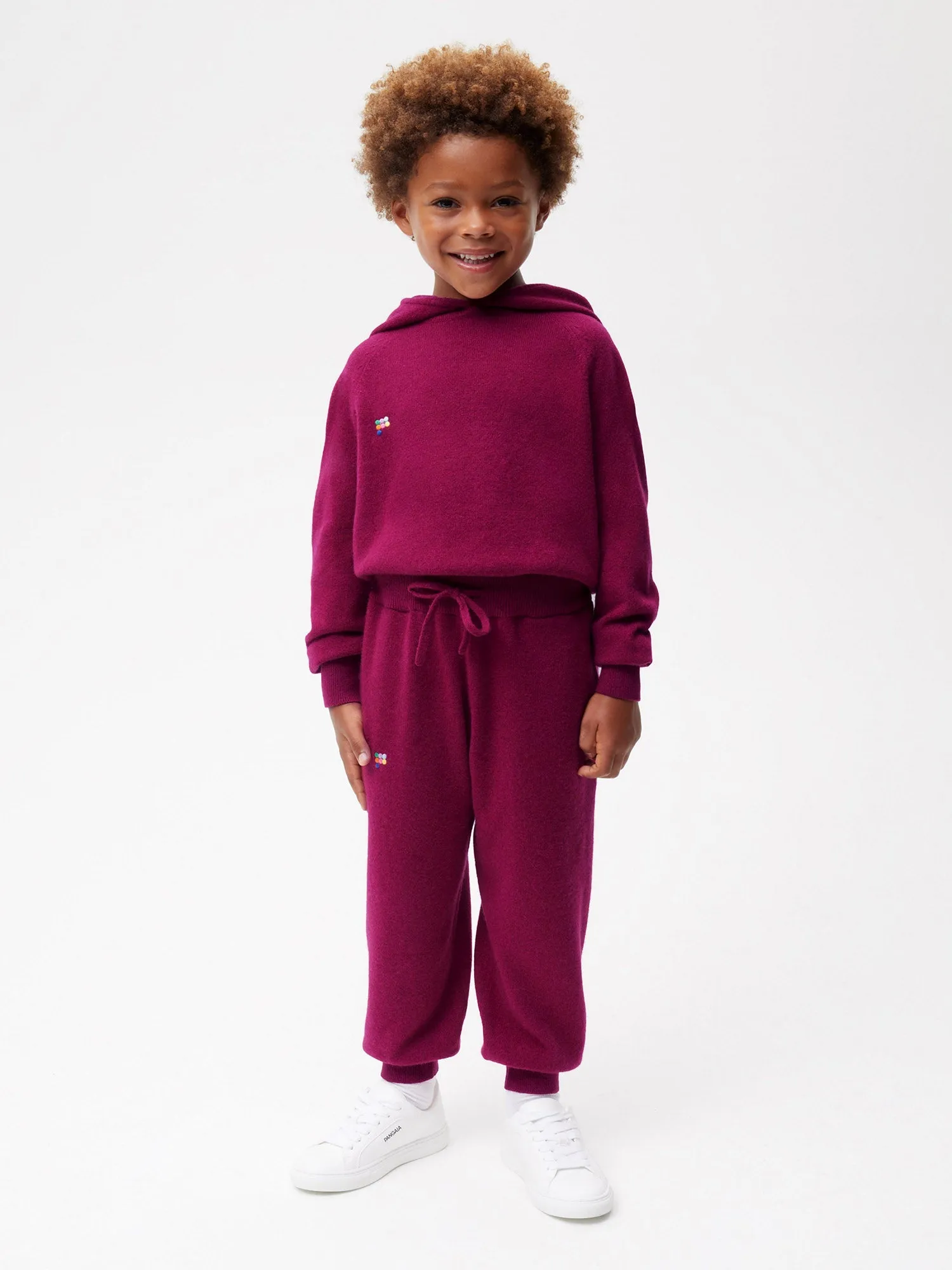 Kids' Recycled Cashmere Track Pants—plum purple