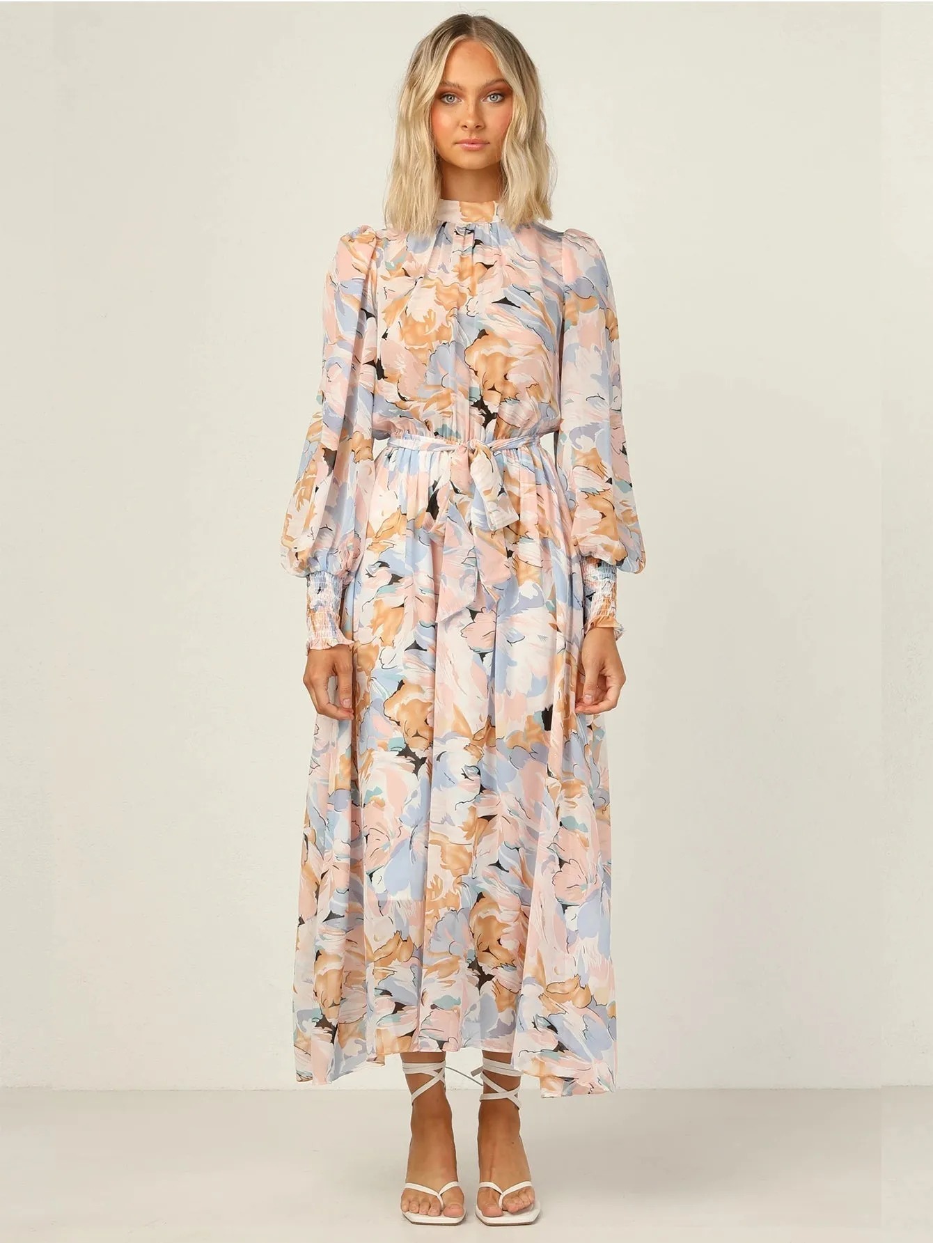 KittenAlarm - Oversized Floral Print Self Waist Tie Dress