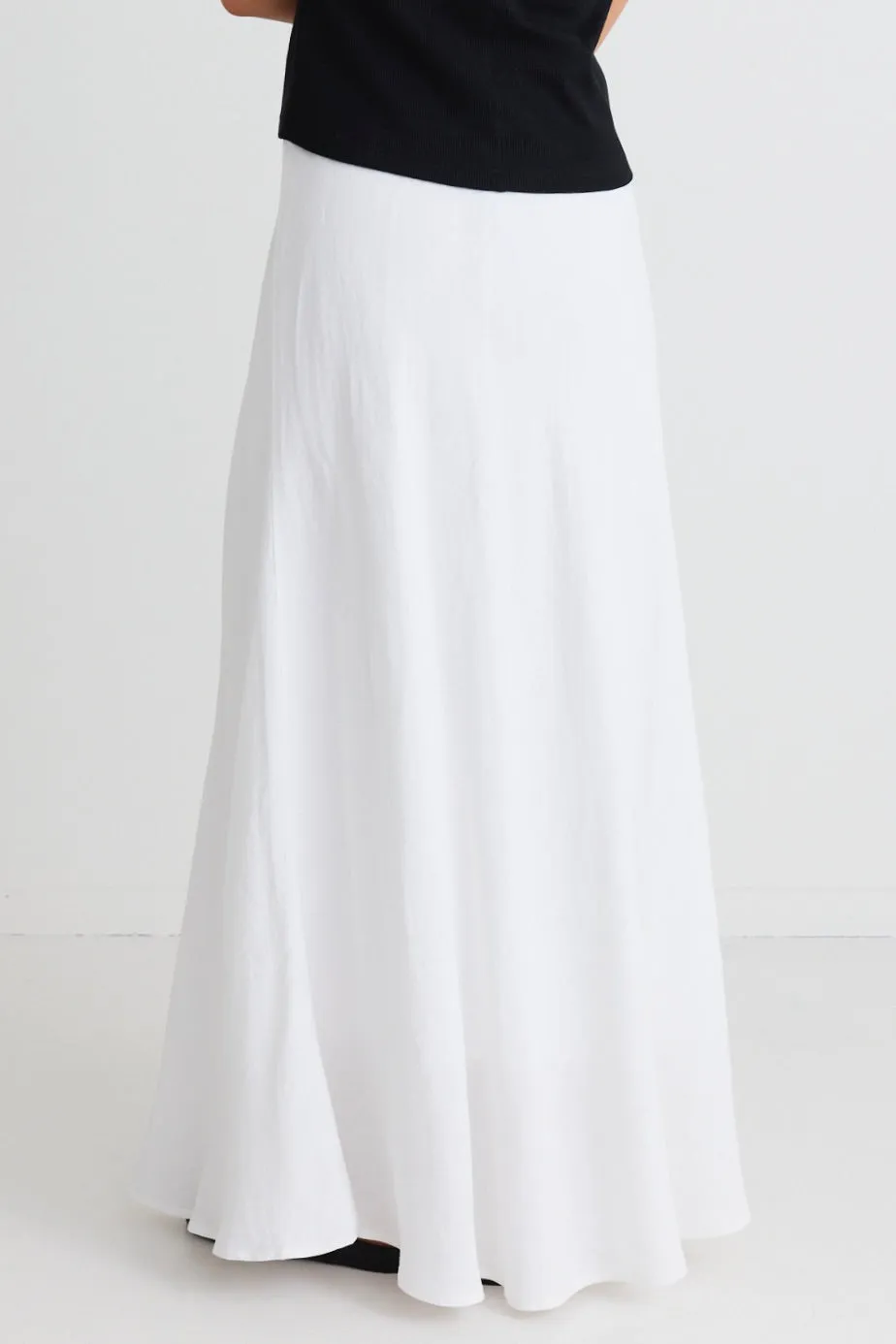 Lagos White Linen Floaty Bias Cut Maxi Skirt