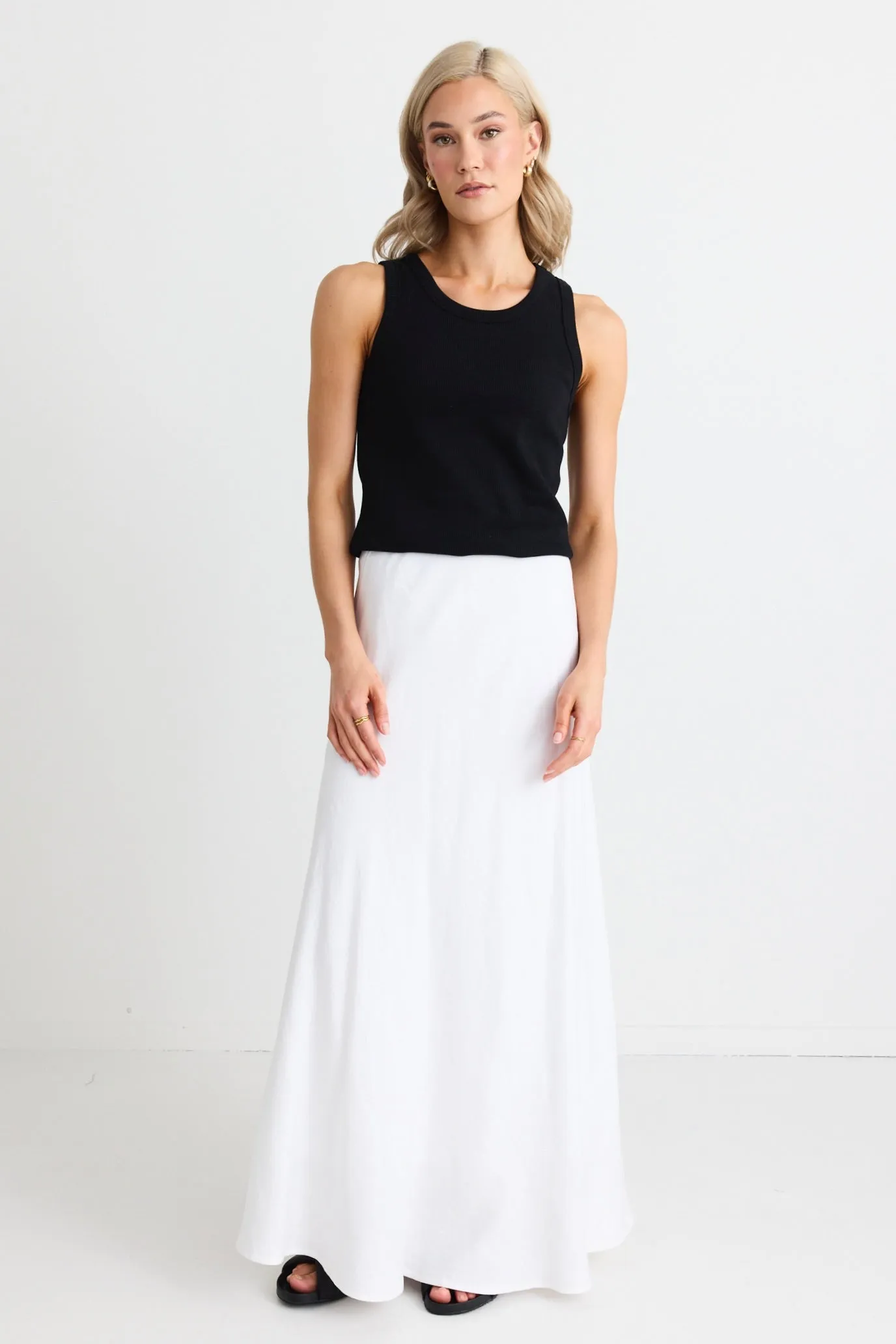 Lagos White Linen Floaty Bias Cut Maxi Skirt