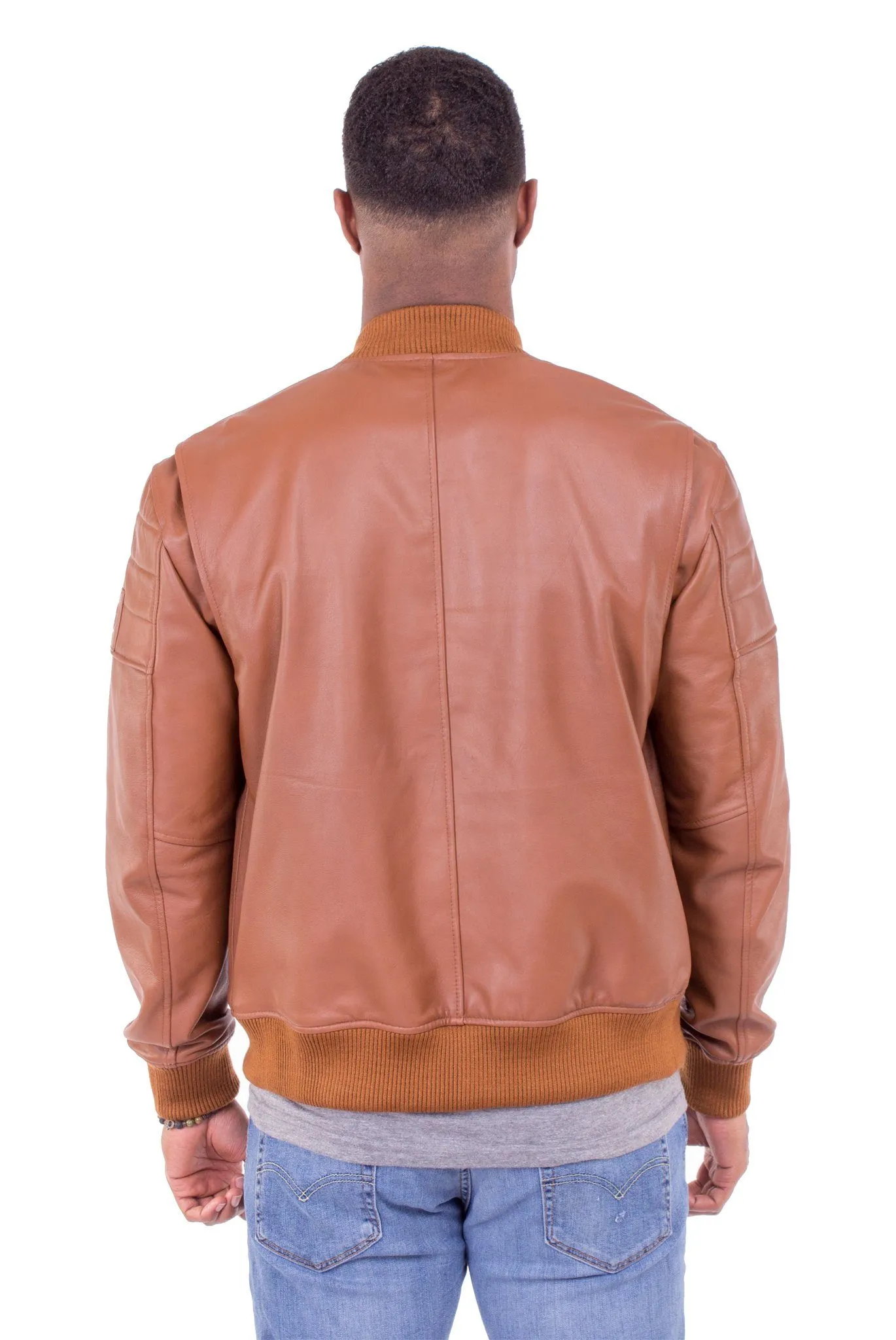 LAMBSKIN LEATHER RACER JACKET IN SALTED CARAMEL