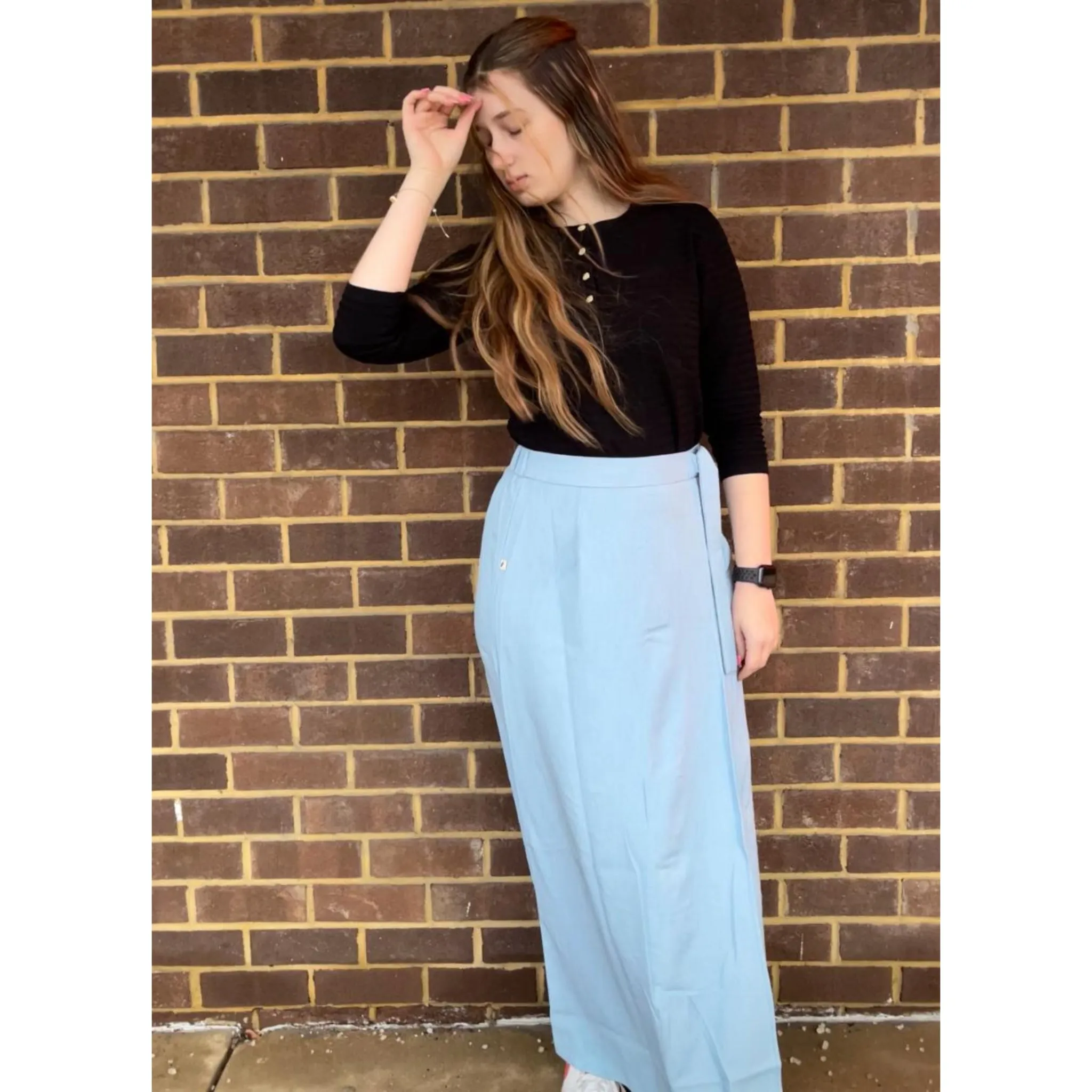 Light Denim Wrap Casual Maxi Skirt