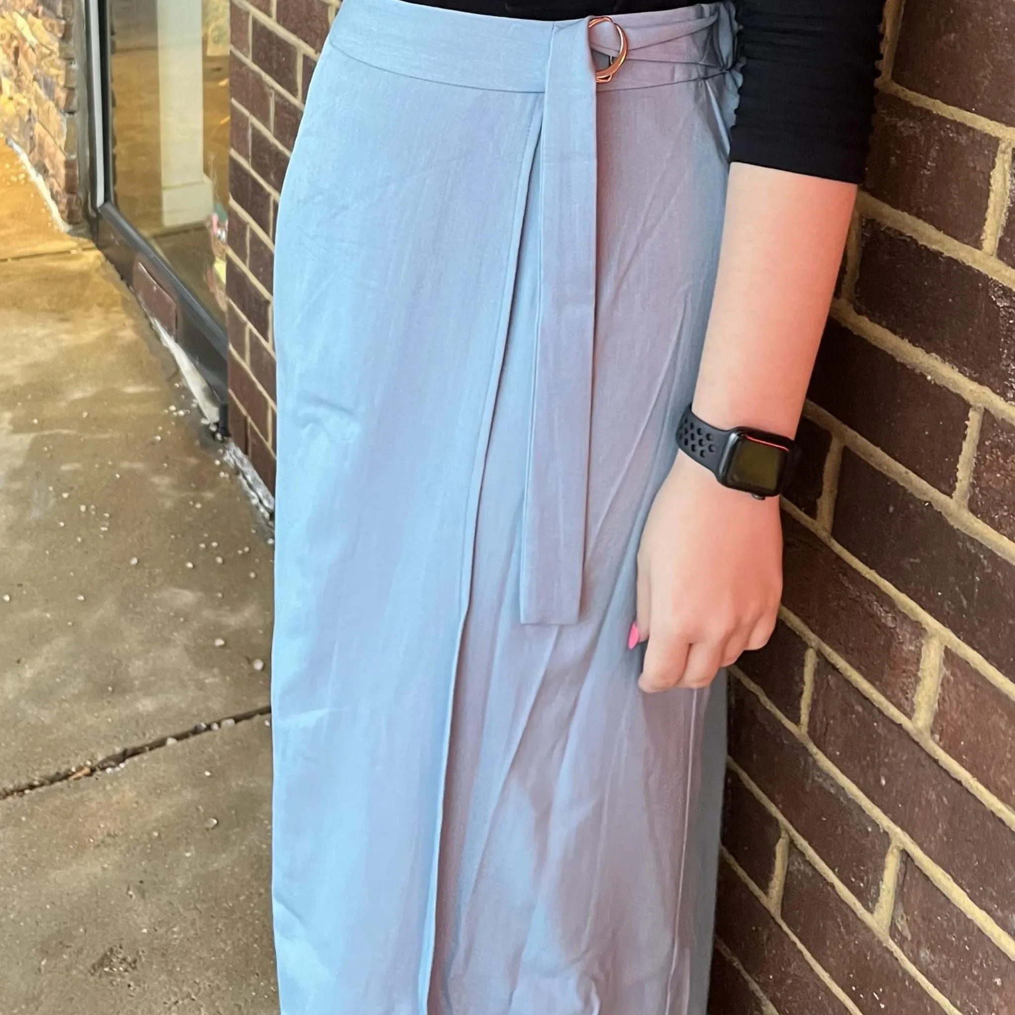 Light Denim Wrap Casual Maxi Skirt