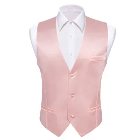 Light Pink Solid Satin Men's V-Neck Business Vest