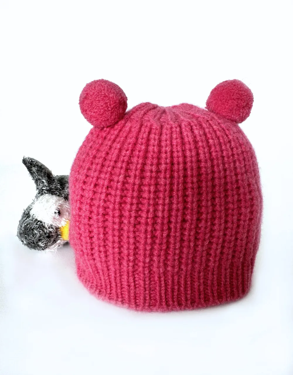 Little Cashmere Beanie with Pom Pom Ears in Peony