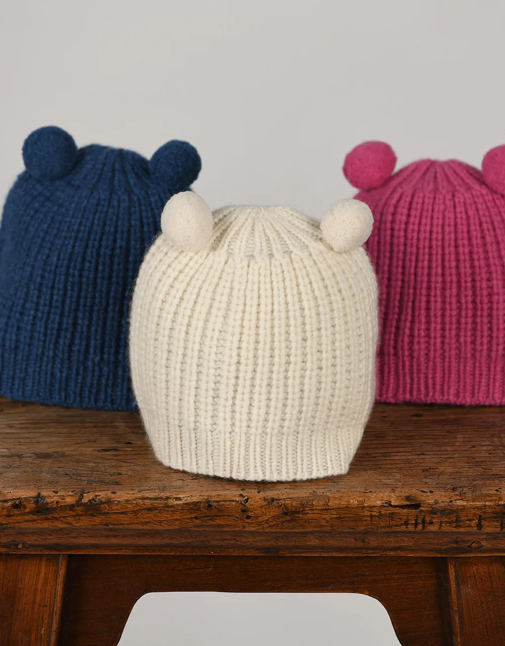 Little Cashmere Beanie with Pom Pom Ears in Peony