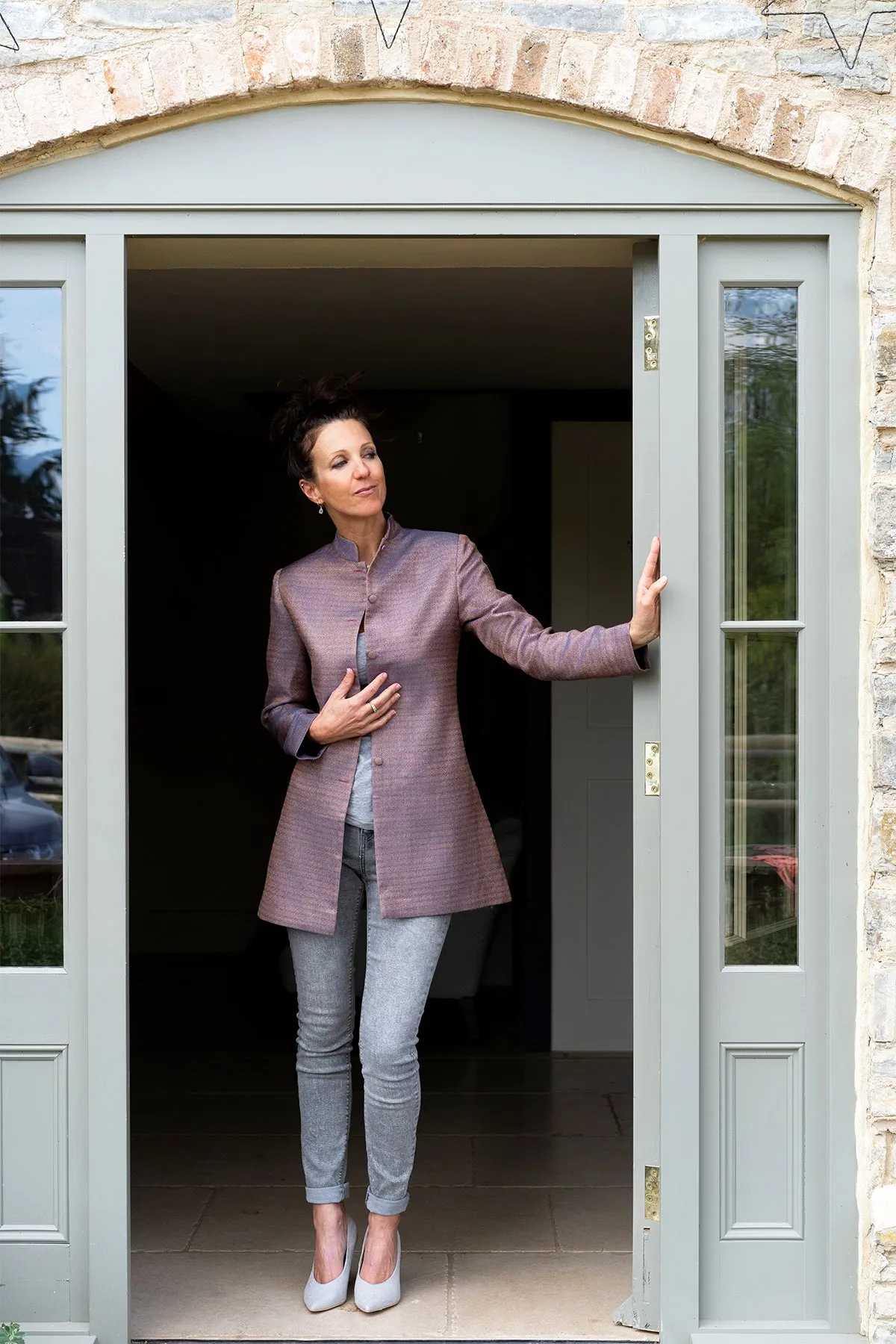 Long Nehru Jacket in Copper Rose