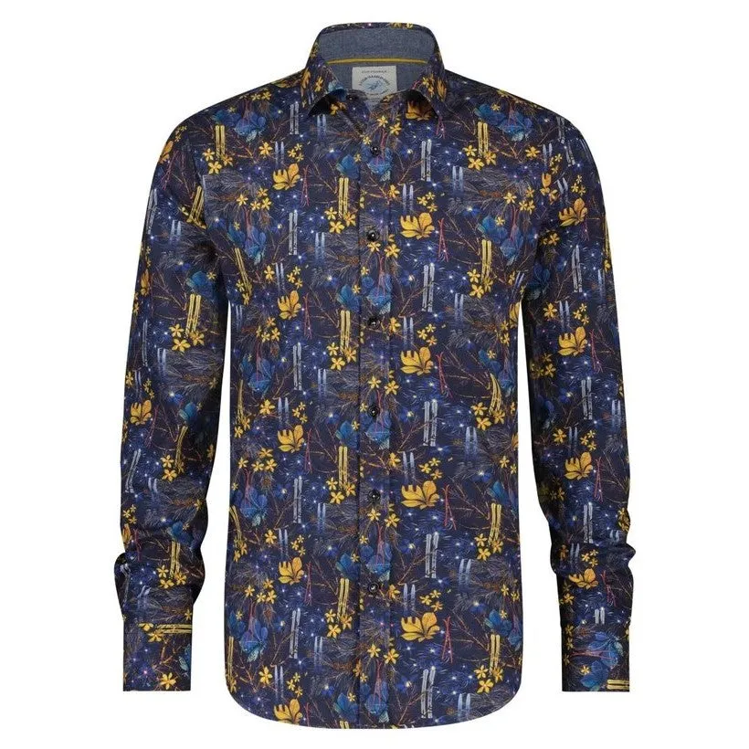 Long Sleeve Shirt - Flowerprint - Navy