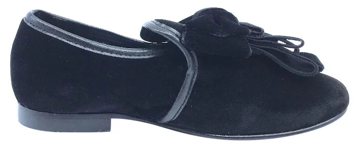 Luccini Girl's Black Velvet Slip On Ribbon Dress Shoe