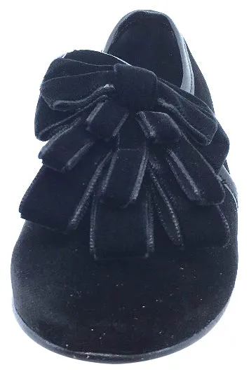 Luccini Girl's Black Velvet Slip On Ribbon Dress Shoe