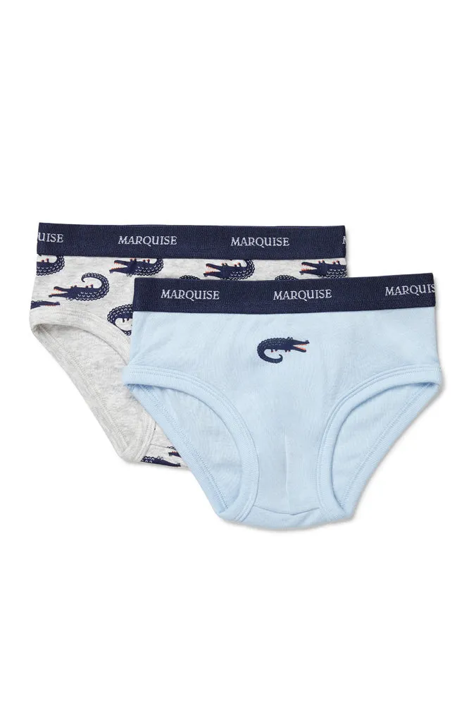 Marquise Boys Crocodile 2 Pack Underwear - Blue/Grey