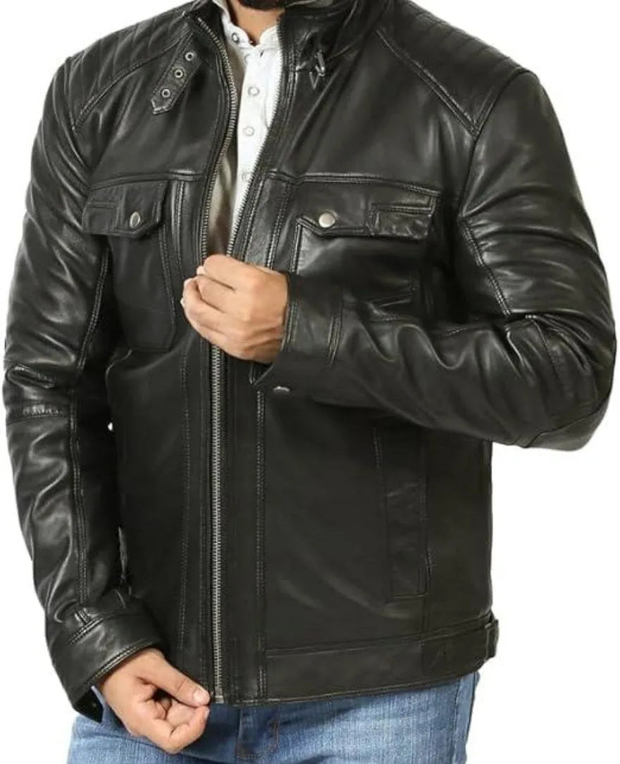 Mens Black Leather Motorcycle Jacket