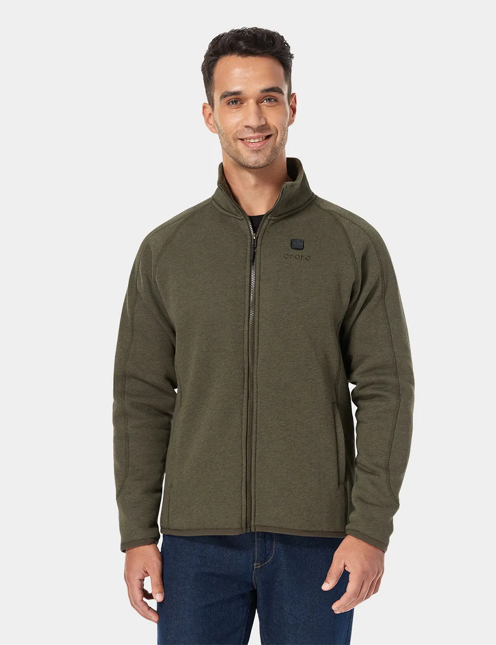 Men's Heated Full-Zip Fleece Jacket - Black / Army Green / Red