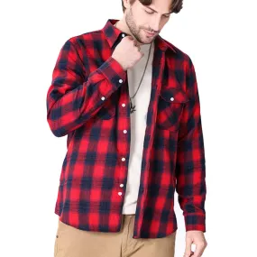 Men's Long Sleeve Double Pocket Flannel Plaid Shirt