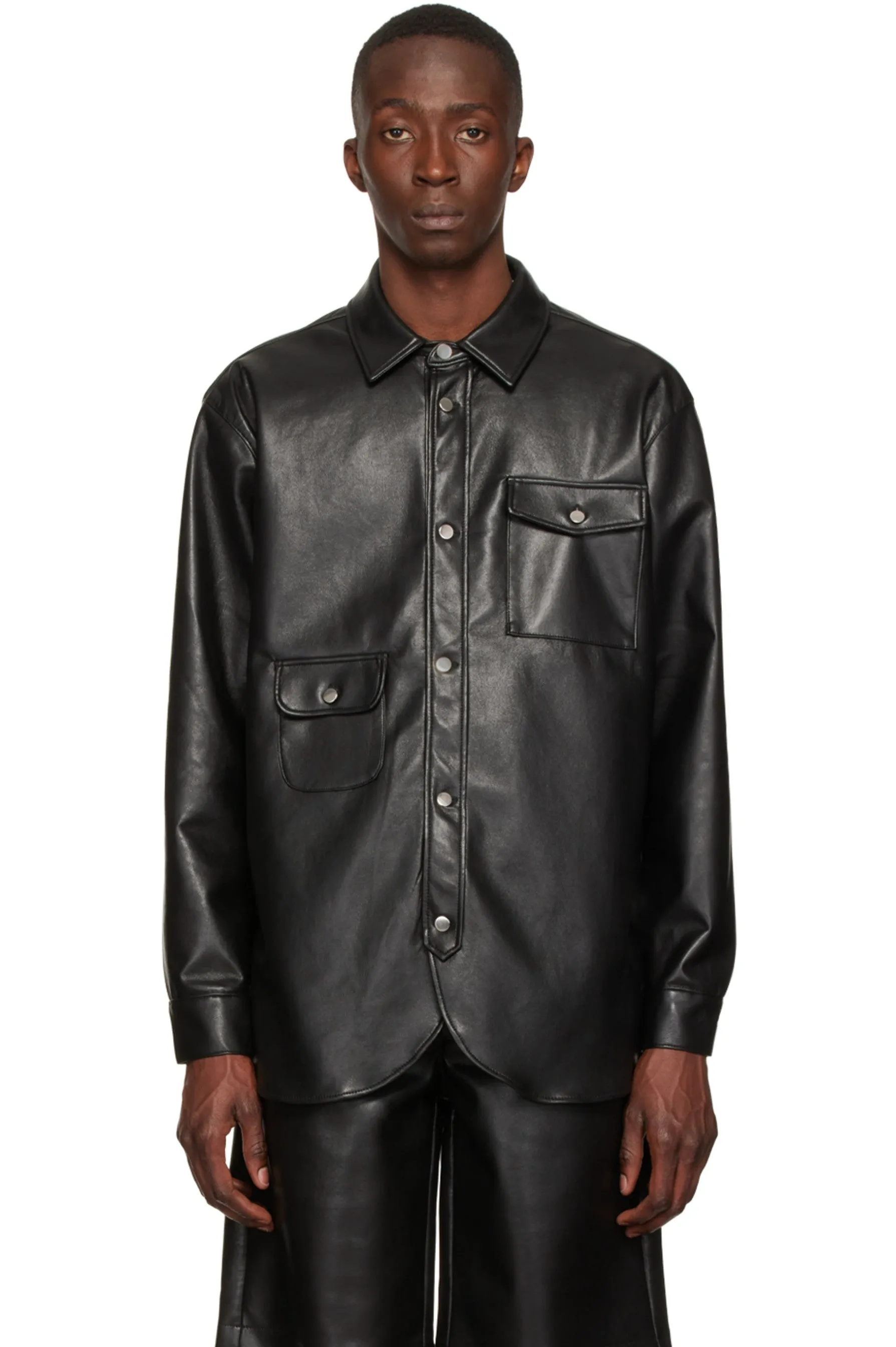 Men’s Trendy Black Leather Shirt Full Sleeves