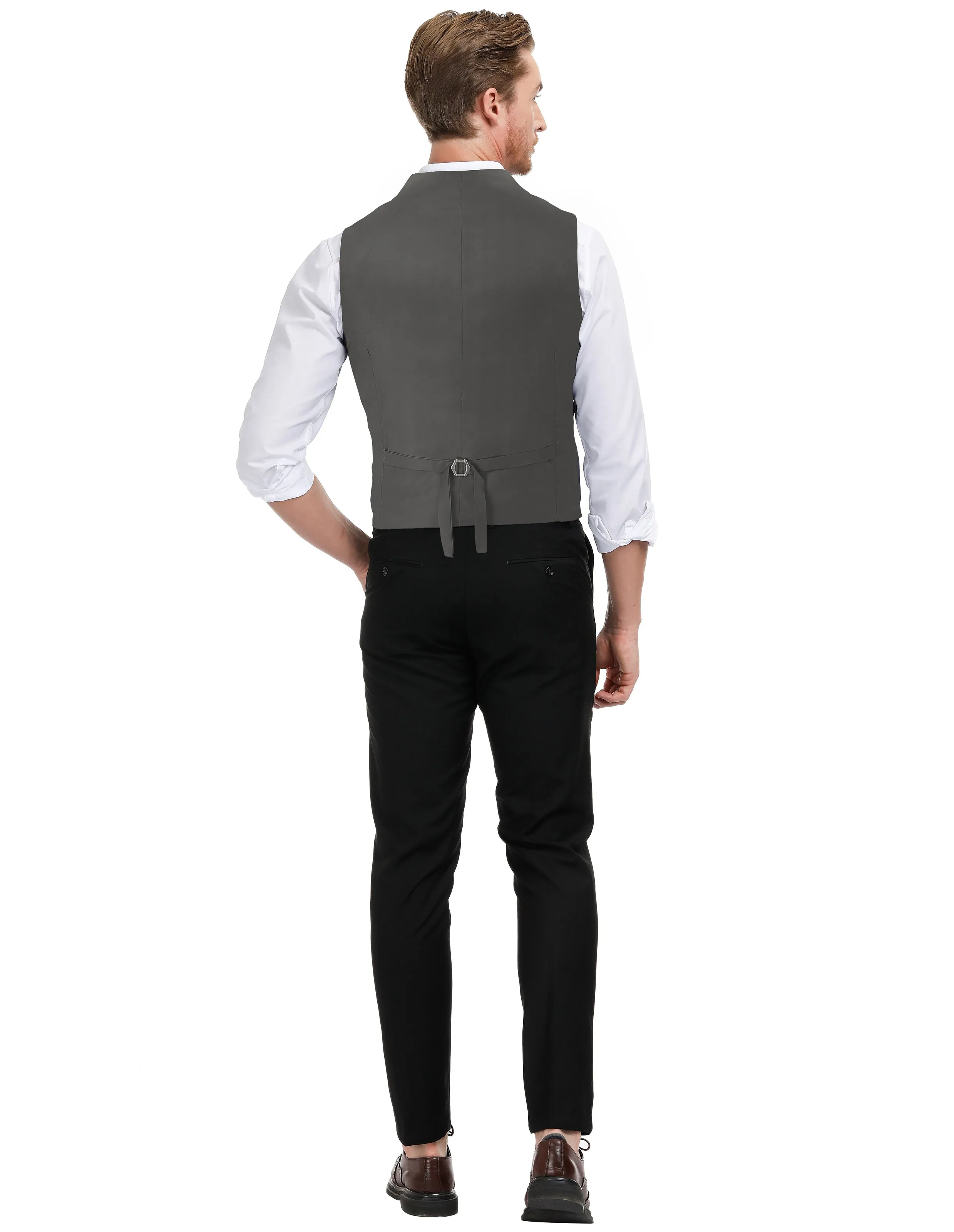 Men's Western Herringbone Tweed Suit Vest Wool Blend V Neck Slim Fit Waistcoat