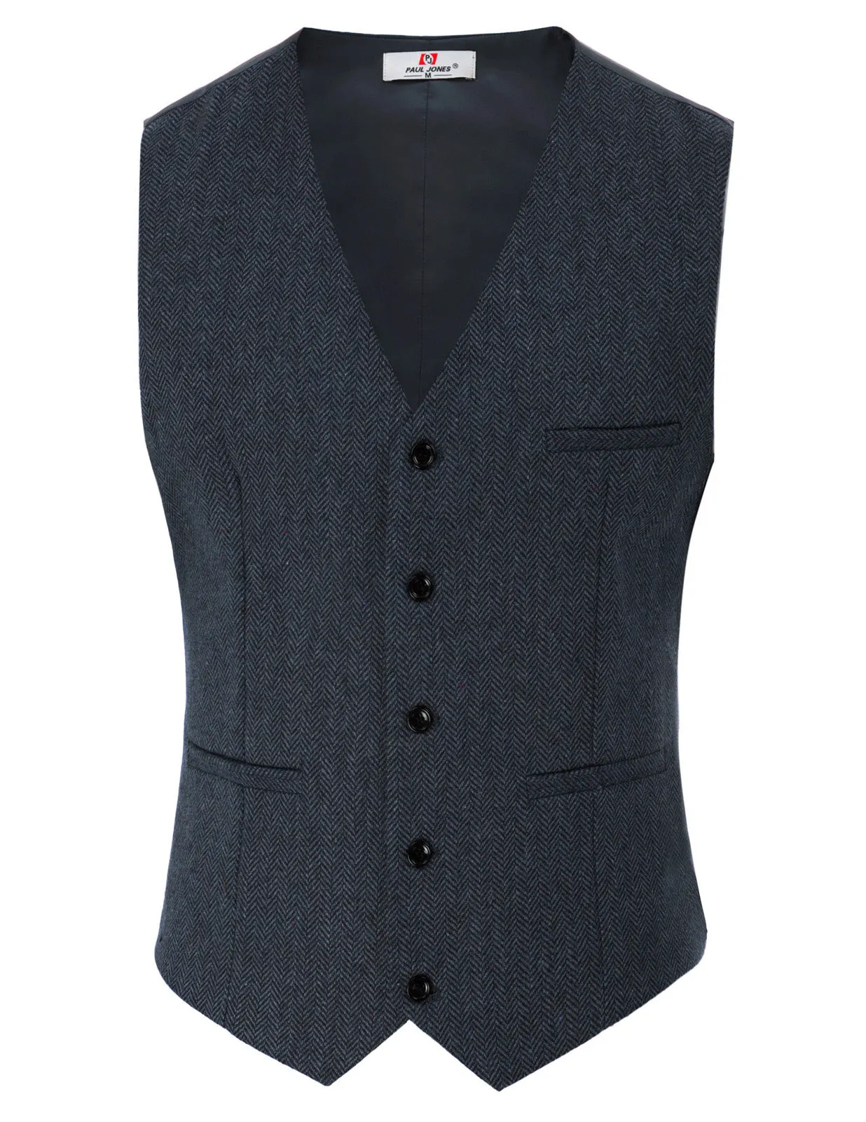 Men's Western Herringbone Tweed Suit Vest Wool Blend V Neck Slim Fit Waistcoat