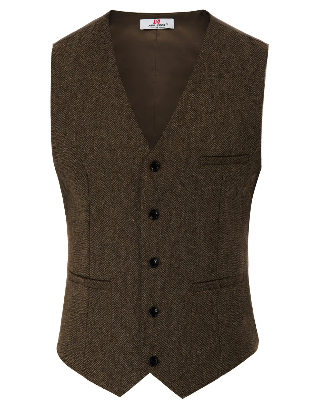 Men's Western Herringbone Tweed Suit Vest Wool Blend V Neck Slim Fit Waistcoat