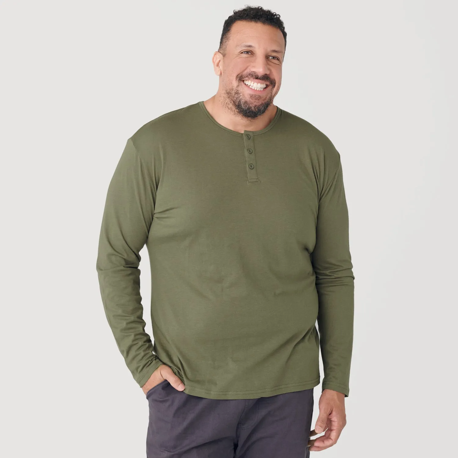 Military Green Long Sleeve Henley