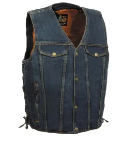 Milwaukee Leather DM1360 Men's Classic Blue Denim Motorcycle Biker Riders Vest w/ Adjustable Side Laces