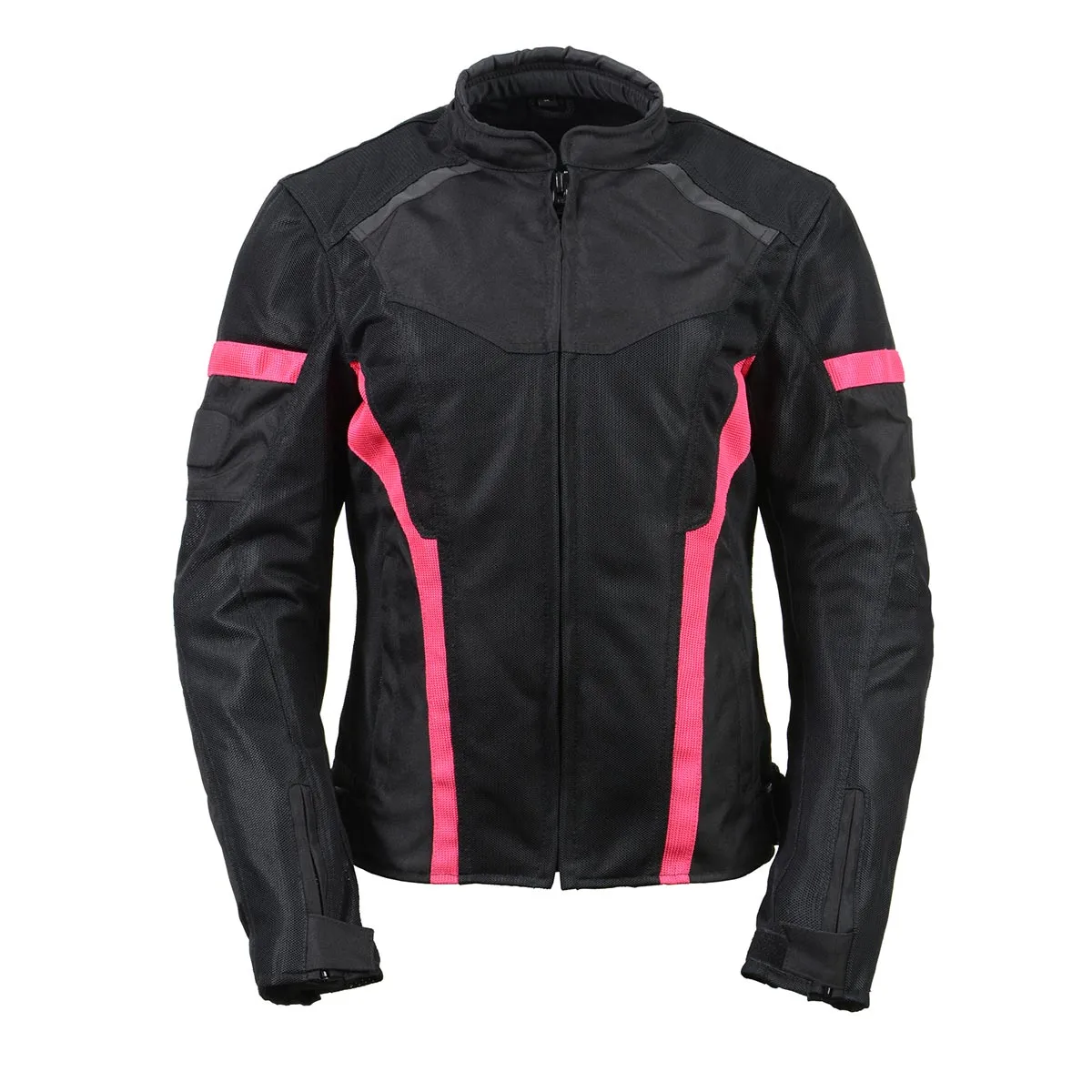 Milwaukee Leather MPL2794 Black and Pink Mesh/Textile Armored Motorcycle Racer Jacket for Women - All Season Jackets