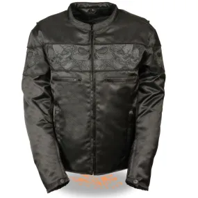 Milwaukee Leather MPM1730 Black Padded Textile Motorcycle Jacket for Men w/ Reflective Skulls - All Season Motorcycle Jacket