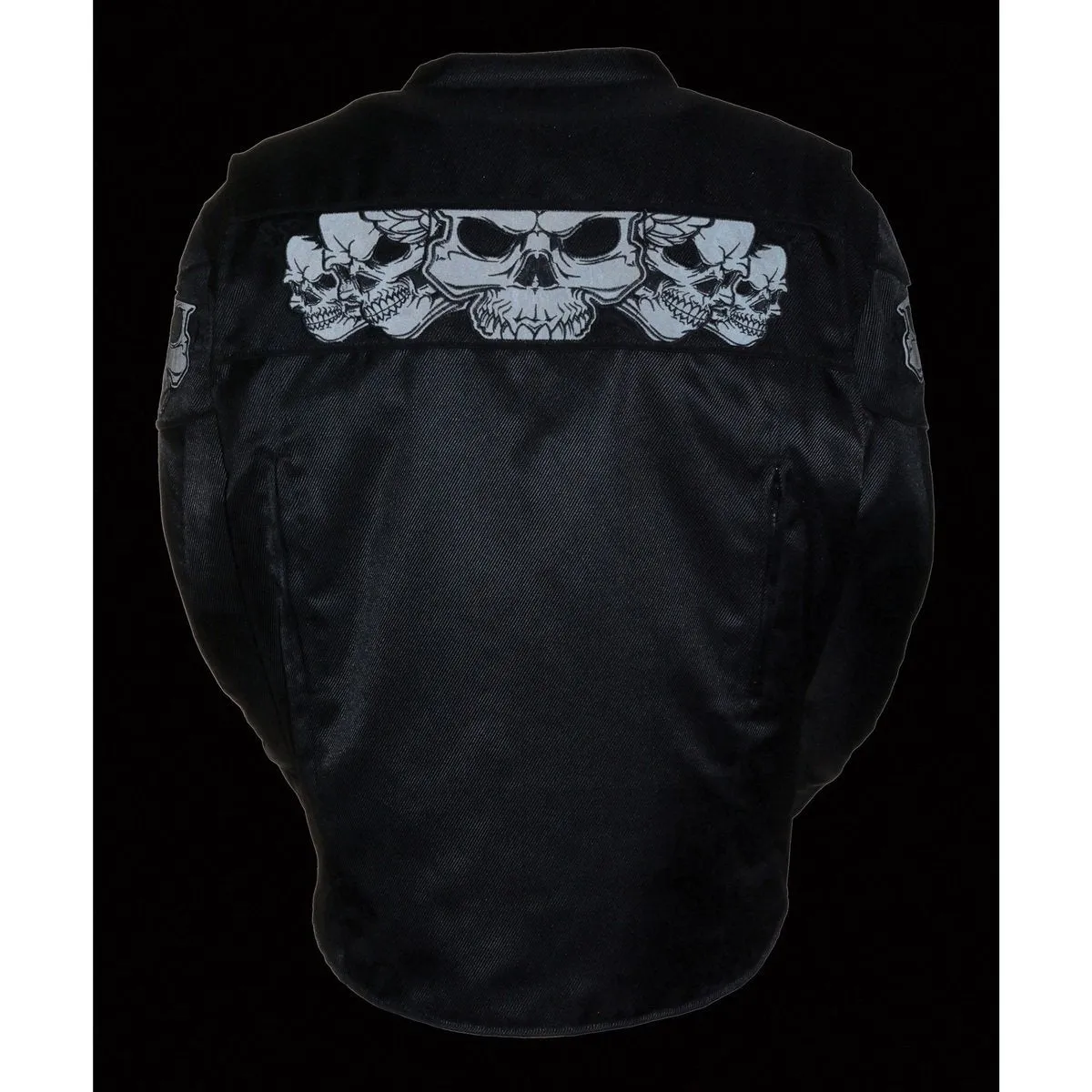 Milwaukee Leather MPM1730 Black Padded Textile Motorcycle Jacket for Men w/ Reflective Skulls - All Season Motorcycle Jacket