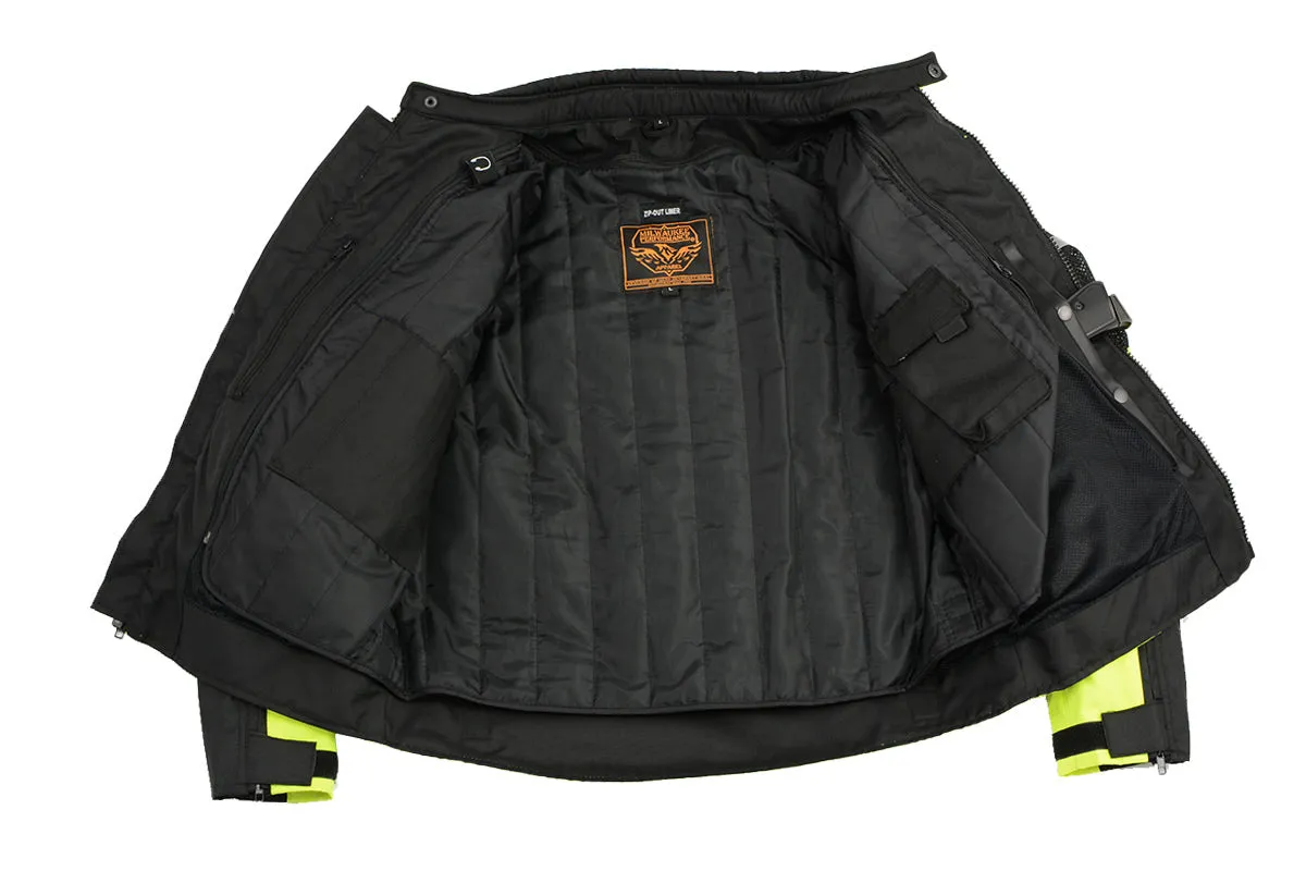 Milwaukee Leather MPM1794 Black Armored Mesh Racer Jacket with Reflective Piping for Men - All Season Jacket