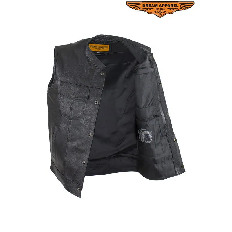 Motorcycle Club Vest With Gun Pockets On Both Sides, Heavy Duty Cowhide Leather