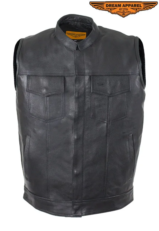 Motorcycle Club Vest With Gun Pockets On Both Sides, Heavy Duty Cowhide Leather