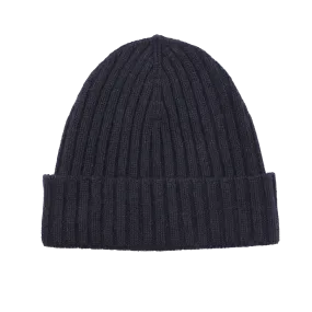 Navy Blue Ribbed Cashmere Beanie