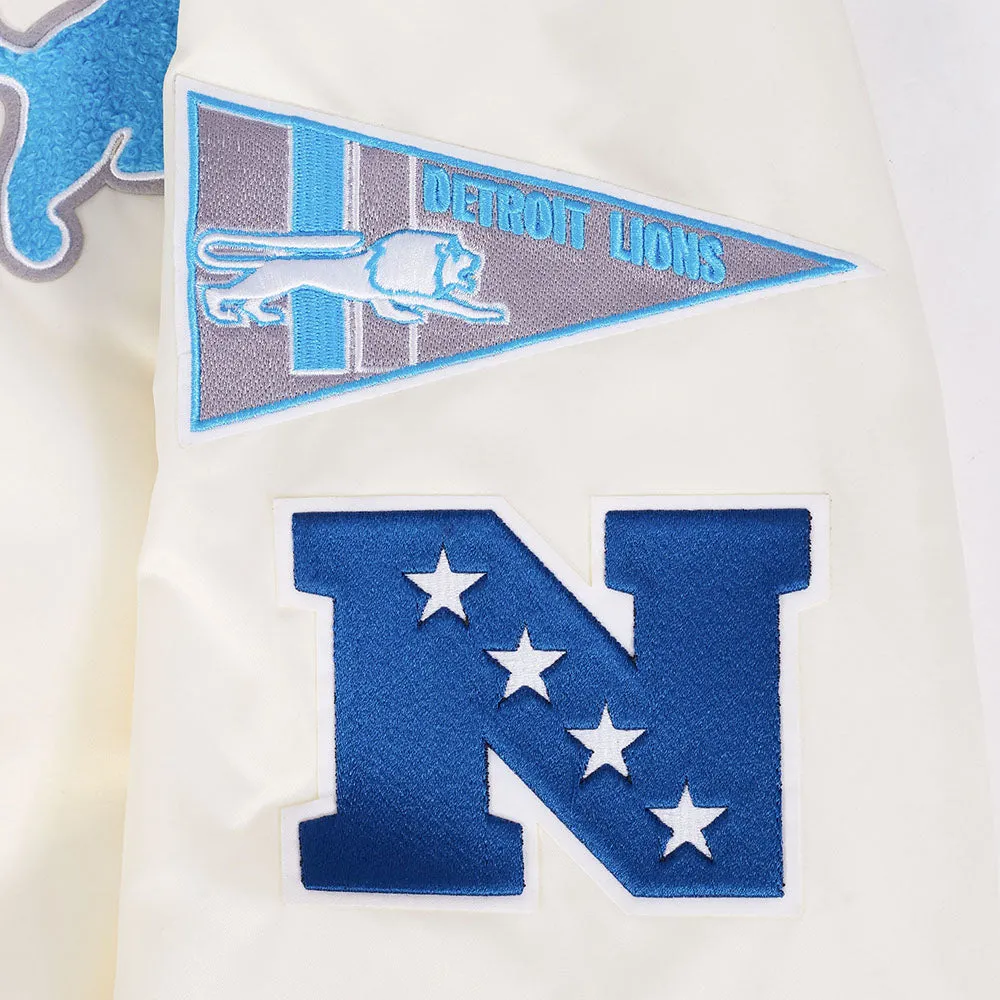 NFL DETROIT LIONS RETRO CLASSIC MEN'S RIB SATIN JACKET (EGGSHELL/ BLACK)