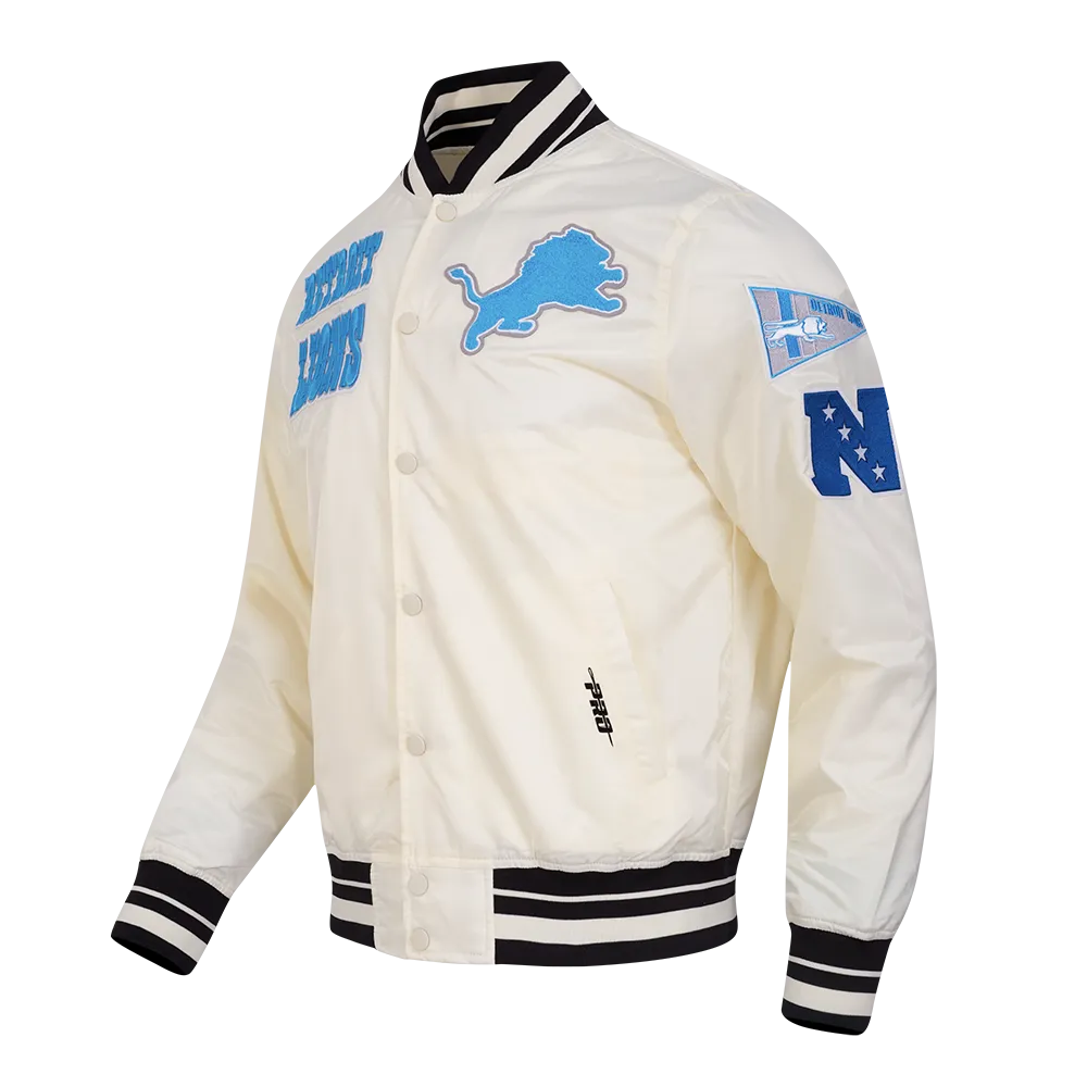 NFL DETROIT LIONS RETRO CLASSIC MEN'S RIB SATIN JACKET (EGGSHELL/ BLACK)